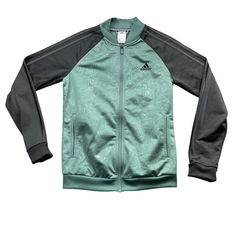 Adidas Small Full Zip Floral Long Sleeve Jacket Slit Pockets 100% Polyester